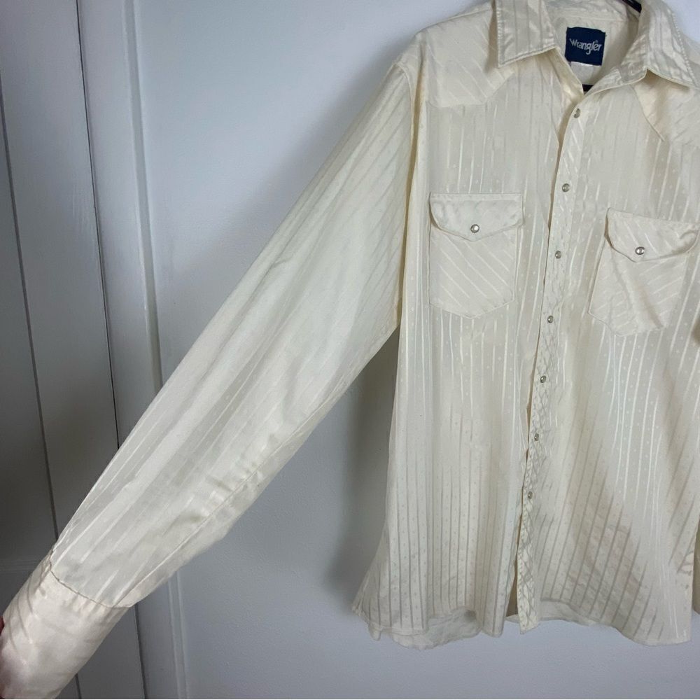 Vintage Wrangler Dressy Snap Button Shirt‎ Sheer Long Sleeve Western Cowboy XL - Picture 6 of 9